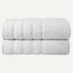 Briarwood Home® Medley Bath Towels 2-Pack – 27”x54”, Soft, Quick-Dry, Super Absorbent, 100% Organic Cotton, Dobby Ribbed Border, Lightweight, Lint-Free, Fade-Resistant – Bath, Gym, Spa - White