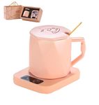 ARNAMARKET Coffee Mug & Mug Warmer Set, Coffee Cup Warmer with Cup, Electric Fast Heating Auto Shut Off Warmer for Candle Tea Water Milk for Men & Women with Gift Box-110V- Pink