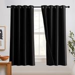 RYB HOME Blackout Curtains with Felt Fabtic Liner for Sound Absorbing, 3 Layers Soundproof Thermal Insulated Energy Saving for Bedroom Home Theater Baby Nursery, W 52 x L 63 inch, Blac, 2 Panels