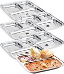 URBAN KRAFT 3In1 Stainless Steel Plates with Compartments/Tiffin Plates/Pav Bhaji Plates/Partition Plates/Breakfast Plates/Steel Plates for Lunch/Dinner/Kids Plate (Extra DEEP) (Pack of 6)