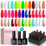 Beetles Gel Nail Polishes Starter Kit , 23 Pcs Neon City Collection Soak off UV Nail Lamp Neon Red Orange Green with Base Gel Top Coat Nail Art Gifts for Women