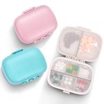 3 Pack Travel Pill Organizer with 8 Compartments Moisture Proof Small Pill Box for Pocket Purse Daily Pill Case Portable Medicine Vitamin Holder Container Medicine Storage（Pink/Blue/Beige）