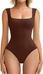 Avidlove Women's Bodysuit Sleeveless Square Neck Leotard Top Sexy Going Out Shaperwear Double Lining Slim Tank Tops T-Shirts Elegant Soft Jumpsuit Vest Brown L