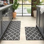 DEXI Kitchen Rugs Set 2 Piece, Non-Slip Waterproof Kitchen Mat,Anti Fatigue Comfort Floor Mat, Easy Clean Kitchen Floor Mats, 17"x29"+17"x59", Black