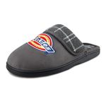 Dickies Men's Open Back Slide-on Plaid Fold-Over Scuff Slipper with Embroidered Logo, Grey, Large