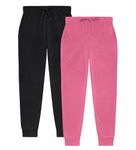 TEX2FIT 2-Pack Girls Joggers, Soft Fleece Sweatpants for Girls (2pcs Set) (Black/Pink, Large (12-14yrs))