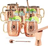 [Gift Set] Kitchen Science Moscow Mule Mugs, Stainless Steel Lined Copper Moscow Mule Cups Set of 24 (19 OZ) w/Straws, Jigger, Spoon & Brush | Tarnish-Resistant Stainless Steel Interior