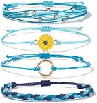 FANCY SHINY Sunflower String Bracelet Handmade Braided Rope Charms Boho Surfer Bracelet for Teen Girls Women(Skyblue)