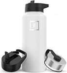 Metal Water Bottle with Straw Lid - 950ml 3 Lids - Stainless Steel Double-Walled Insulated Vacuum Leakproof - Sports Gym Camping Hiking Hydration School Kids