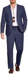 COOFANDY Men's 2 Piece Cotton Linen Suits Blazer Jacket Regular Fit Lightweight Casual Sports Coats and Pants Navy Blue