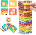 TOP BRIGHT Colored Stacking Game - Wooden Building Blocks with 51 Pieces - Tumble Tower Game with Animal Pictures for Kids - Family Board Games for Boys Girls Age 3 4 5