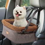 Fostanfly Dog Car Seat for Small Dogs, Upgraded Dog Booster Seat with Metal Frame, Doggy Pet Car Seat with Washable Thick Cushion Safety Leash and Storage Pockets (Khaki—Large)