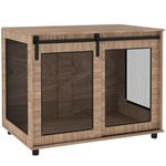PawHut Dog Crate Furniture, Dog Cage End Table with Sliding Barn Door, Dog Pet Kennel for Large Dogs, 98 x 60 x 78cm, Walnut Brown