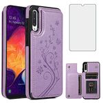 Phone Case for Samsung Galaxy A50 with Tempered Glass Screen Protector and Card Holder Wallet Cover Stand Flip Leather Cell Accessories Glaxay A 50 Gaxaly S50 50A SM A505G Cases Women Girls Men Purple