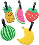 Mziart Colorful Fruits Silicone Luggage Tags Baggage Identifier Suitcase Backpack Labels, Set of 5 (Banana, Pineapple, Strawberry, Watermelon, 2 Watermelons)