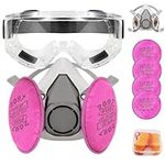 Half Facepiece Respirator, Reusable Respirator with 4Pcs 2097 Filter and Goggle Earplug for Paint, Dust, Organic Vapor, Epoxy resin, Cutting, Polishing and Other Work Protection