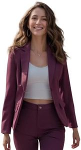 YUNCLOS Women's Casual Long Sleeve Button Slim Work Office Blazer Jacket Wine Red