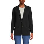 Lands' End Women's Fine Gauge Cotton Button Front Blazer Sweater, Black, X-Large