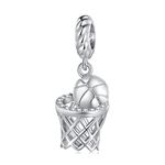 Basketball Pendant Charm 925 Sterling Silver Charm Fits For Pandora Bracelet Necklace, Cubic Zirconia, Created Cubic Zirconia