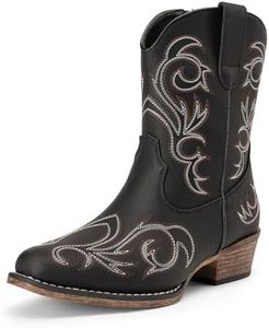 DREAM PAIRS Women's Cowboy Cowgirl Western Boots Embroidered Stitched Ankle Boots Square Toe Chunky Heel Fashion Short Booties with Zipper,Size 9,Black,DWUMAB2511