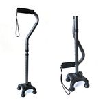 Ez2care Adjustable Lightweight Folding Quad Cane, Metallic Black