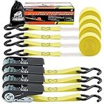 XSTRAP STANDARD Ratchet Tie Down Straps - 4 Pk - 10 Ft- 300 Lbs Load Cap- 900 Lbs Break Strength-Cargo Straps for Moving Appliances, Lawn Equipment, Motorcycle (Yellow)