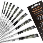 Nicpro 10 PCS Angular Paint Brush Set, Soft Anti-Shedding Nylon Hair Long Handle Angled Paint Brushes, Suitable for Artists and Beginners for Watercolor, Acrylics, Ink, Gouache, Oil, Tempera