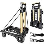 Folding Hand Truck, with Noiseless Wear-Resistant PU Tank Wheels and Adjustable Aluminum Alloy Drawbar, 60KG/132LBS Capacity and Lightweight(3.9LBS), Portable Heavy Duty and Durable Trolley Dolly