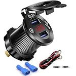 iMESTOU Aluminium Car Charger Quick Charge 3.0 Dual USB Phone Charger Socket Waterproof USB Power Outlet with Voltmeter 10A Fuse for 12V/24V Car Boat Marine RV ATV UTV Automotives(Black)