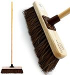 12” Outdoor Garden Broom with Wooden Handle Natural Stiff Bassine Hard Bristle Broom with Durable Support Bracket Yard Brush Heavy Duty Broom Outdoor Cleaning Sweeping Yard Broom (PACK OF 1)