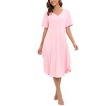 Hotolove Women's Sleepwear Casual Nightshirts Long Nightgown Full Slip Sleep Nightshirt Sleepwear Lounge Dress Pink XL