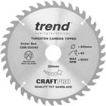 Trend Wood Circular Saw Blade, 200mm Diameter, 30mm Bore, 40 Teeth, TCT, 2.6mm Kerf, +15° Hook, CSB/20040