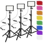 LED Photo Video Light 3-Pack, Ci-Fotto Dimmable 5600K USB LED Continuous Light Photography Light with Tripods and Color Filters for Photo Studios, YouTube, TikTok, Video Recording, Game Streaming