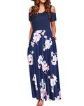 STYLEWORD Women's Summer Cold Shoulder Short Sleeve Maxi Dress Floral Print Elegant Long Dress with Pockets(Floral07,S)