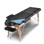 Masajeo Portable Massage Table Massage Bed Professional Spa Reiki Eyelash Salon Bed, Wooden Frame Height Adjustment & Accessories, Black (3-Section)