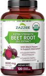 Zazzee USDA Organic Beet Root 8000 mg Strength 20:1 Extract, 120 Vegan Quick Release Capsules, Black Pepper Extract for Enhanced Absorption, Supports Nitric Oxide Production, Non-GMO, Made in The USA
