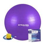 STRAUSS Anti-Burst Rubber Gym Ball with Free Foot Pump | Round Shape Swiss Ball for Exercise, Workout, Yoga, Pregnancy, Birthing, Balance & Stability, 55 cm, (Purple)