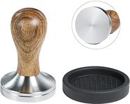 Ezebesta 53mm Tamper Barista Espresso Hand Tamper with Tamper Mat 304 Stainless Steel Base and Wooden Handle for Portafilter Coffee Machine