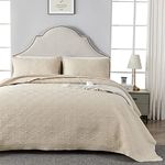 Qucover Beige Single Bedspreads, 2-Piece Lightweight Polyester Quilted Bedspread Coverlet Set with 1 Pillow Shams, Bed Spread Single 180x220 cm