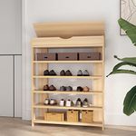 DlandHome Entryway 5 Tiers Shoe Racks with Flip Top Wood Shoes Storage Shelf Organizer,Maple 10CZWKL24-MP-DCA