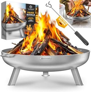 KESSER® Brasero en Acier Allié de 2,5 mm d'Épaisseur - Diamètre : 80 cm - Brasero + Crochet en Fonte de 42 cm - Évacuation d'Eau et 2 Poignées Solides - Pour Feu de Bois ou Charbon