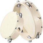 2 Pieces (6inch And 8inch) Handheld Tambourine, Tambourines with Jingle Bells, Wooden Hand Drum, Kids Wooden Tambourine Bell, Wooden Single Row Hand Drum for Child, Dance & Song Accompaniment