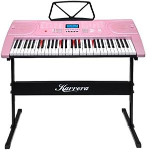 Karrera 61 Keys Electronic LED Piano Keyboard with Stand - Pink