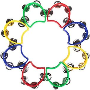 8 pcs Percussion Tambourine Hand Bell Mini Plastic Held Tambourines Half Moon Adults with Metal Jingles Jingle Musical Toys Rhythm Instruments for Boys Girls Kinder Garten Party Family Gatherings