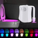 ProBytes 8 Colour Changing RGB Toilet Bowl LED Light - Automatic Glow in Dark/Night time Motion Sensor, All Types of Toilets, Style, Décor, Prevent Accidents, 3 x AAA Powered, Energy Class A - White