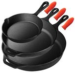 Nutrichef NCCIPS3P49 Pre-Seasoned Cast Iron Skillet Pans, S, M. & L, Black