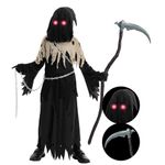 Spooktacular Creations Child Unisex Glowing Eyes Grim Reaper Costume, Brown Phantom Costume for Creepy Phantom Halloween Costume M(8-10 yrs)