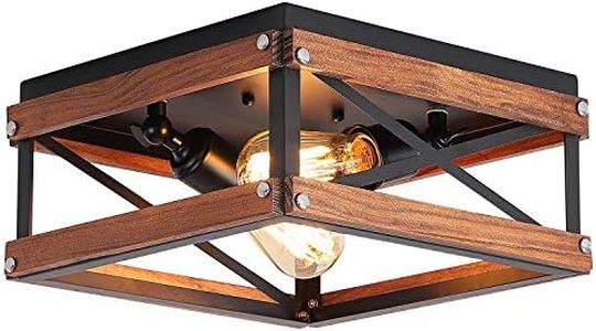 Rustic Farmhouse Flush Mount Light Fixture Two-Light Metal and Wood Square Flush Mount Ceiling Light for Hallway Bedroom Kitchen Entryway, Black
