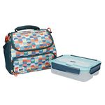 Bento Leakproof Lunch Box with Stainless Steel Cutlery, Green/Teal + Insulated Lunch Bag with The Retro Design, Polyester/PEVA, Teal