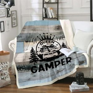 RV Camper Blanket 90"x90",Camping Throw Blanket Camping Decor,RV Travel Car Camping Fleece Blanket,Hand Drawn Wooden Plank Grunge Vintage Bed Blanket Camping Accessories for Inside Gray Blue